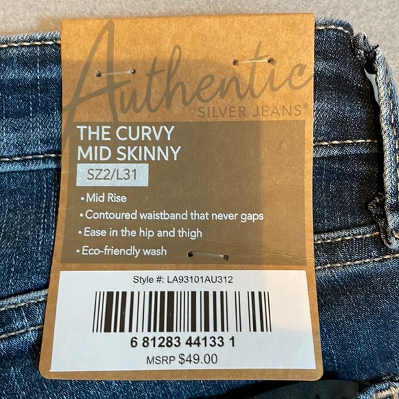 Silver Jeans Womens 2 Long The Curvy Mid Skinny Stretch Denim NEW - Picture 12 of 15